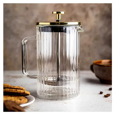 Produktbild von Kaffeebereiter und Teezubereiter French Press 1000ml / 9 Tassen, Edelstahlfilter, doppelwandige Isolierkanne, Teekanne mit goldenem Deckel