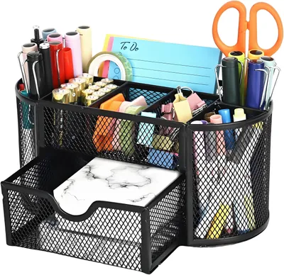 Image de Organisateur de bureau avec plateaux et porte-stylos en métal