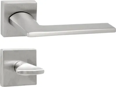 Produktbild von DOMINO Türgriff Drückergarnitur WC - Badezimmer Set | quadratische Rosette | für Badezimmertüren | Set WC - Rosetten-Garnitur | Türbeschläge aus Znal  |Chrom Türdrückergarnitur | DIANA QR M6