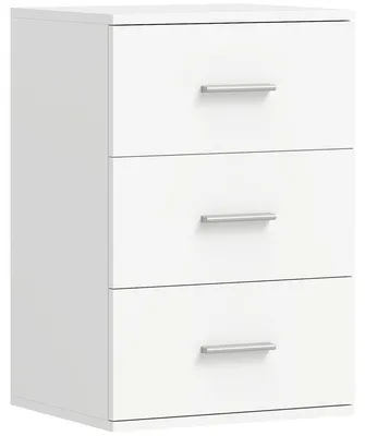Zdjęcie produktu dla Nocna szafka z 3 szufladami – biała szafka nocna z MDF | Kolor: biały | Wymiary: 35x40x60 cm