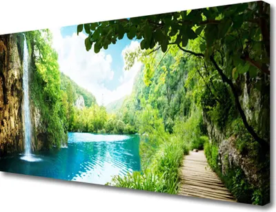 Produktbild von Tulup Leinwand-Bilder 100x50 Wandbild Canvas Kunstdruck Wasserfall See Bäume Natur