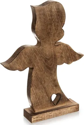 Image de Orion | Figurine d'ange - Figurine de Noël - Ange - Figurine décorative en bois - Décoration en bois - 38,5 cm - Bois de mangue