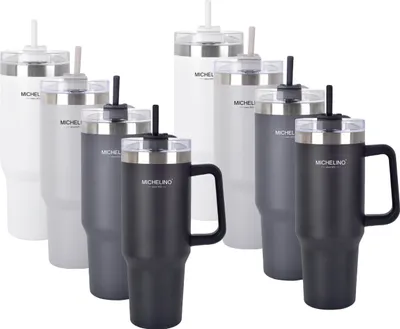 Produktbild von Trinkbecher Thermobecher mit Strohhalm MICHELINO ca. 1,2l 1 Stück 4 Sorten unsortiert weiß, blau, grau, schwarz | 1