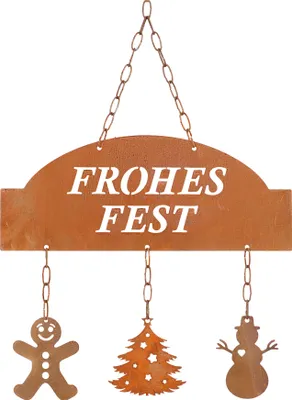 Produktbild von KOTARBAU® Weihnachtsdekoration Ecorost Türschild Fensterbild 45cm Willkommensschild Weihnachtsbaummann Frohes Fest zum Aufhängen Edelrost Weihnachtsdeko Weihnachten Türhänger