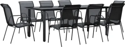Produktbild von vidaXL 9-tlg. Garten-Essgruppe Schwarz Stahl und Textilene