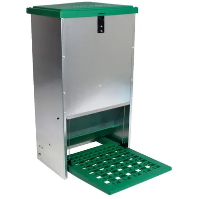 Productafbeelding van Feed-O-Matic Trapbak 20 kg - hygienische, ongediertebestendige voerbak voor kippen en ander pluimvee groen