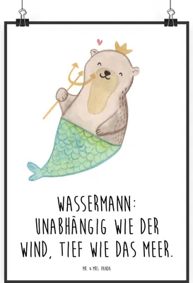 Produktbild von Mr. & Mrs. Panda Bild Wassermann Astrologie DIN A0 - Weiß - Geschenk, Sternzeichen, wanddeko, Wandbild, Plakat, drucke, Kunstdruck, Geburtstagsgeschenk
