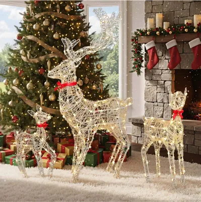 Produktbild von 3tlg. LED Rentier, 210 RGB-LEDs Lichtern, 89 Modi, mit Fernbedienung, Beleuchtete Weihnachtsfigur, Weihnachtsdeko Weihnachtsbeleuchtung