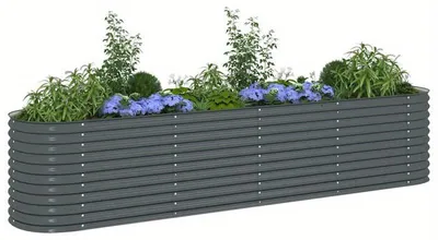Obrázek produktu pro Záhon z pozinkované oceli, rozměry 400 x 80 x 81 cm – Velký, vyvýšený záhon na zeleninu, barva šedá