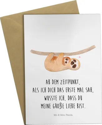 Produktbild von Mr. & Mrs. Panda Grußkarte Faultier Kind - Weiß - Geschenk, weihnachtskarten, Baby, dankeskarten, Mutter, hochzeitskarten, einladungskarten, Kinder, Grußkarten