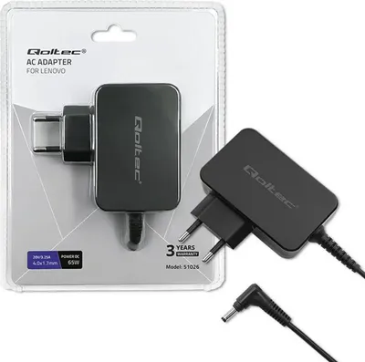 Obrázek produktu pro Qoltec 51026 napájecí adaptér/střídač Vnitřní/venkovní 65 W Černá