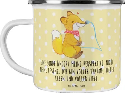 Produktbild von Mr. & Mrs. Panda Tasse Emaille Fuchs Magensonde - Gelb Pastell - Geschenk, becher, Campingbecher, Teetasse, Schluckstörungen, Campingtasse, emaillebecher, Kaffeepott