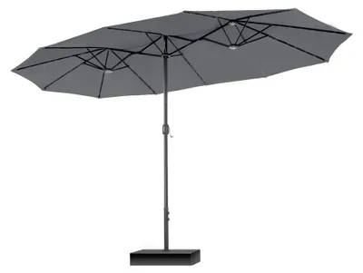 Image de Grand parasol rectangulaire de balcon avec pied, 270 x 450 cm, parasol de jardin à manivelle, protection UV, résistant au vent, gris clair