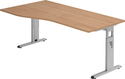 Produktbild von bümö Schreibtisch Serie-O - Gestell: Silber, Nachbildung: Nussbaum, Größe:  180 x 100 cm