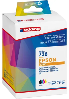 Obrázok produktu pre edding 18-726 edding čierna, azúrová, purpurová, žltá Tlačové kazety kompatibilné s EPSON 405XL (T05H) Multipack, sada 4 ks