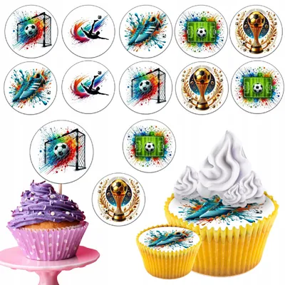 Obrázok produktu pre Dekorácie Na Torty, Muffiny – Sada Na Narodeniny, 12 Ks – Futbal, Šport