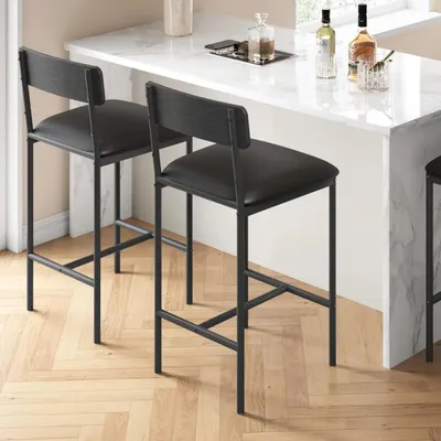 Obrázok produktu pre Barové stoličky – sada 2 kusov – kuchynské barové stoličky – polstrované sedadlo – kovová konštrukcia – úsporný dizajn – čierna farba
