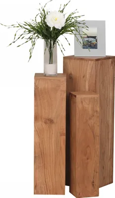 Produktbild von WOHNLING Akazie Massivholz Blumentisch 3er Set Satztisch Säulentisch Dekosäule