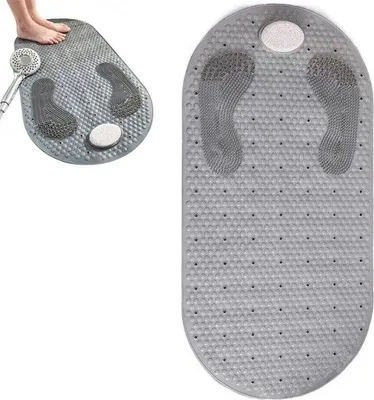 Immagine prodotto di Tappetino antiscivolo per box doccia - 80x40 cm - resistente alla muffa e lavabile in lavatrice - con ganci per il fissaggio - Tappetino da doccia grigio