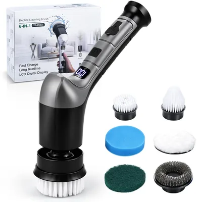 Produktbild von CkeyiN Akku-Oberflächenbürste Elektrische Reinigungsbürste mit 6 Aufsätzen LED-Anzeige, IPX6 max. 380 U/min
