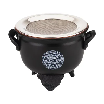 Produktbild von Weihrauchbrenner Flower of Life, die Blume des Lebens, schwarz mit Sieb