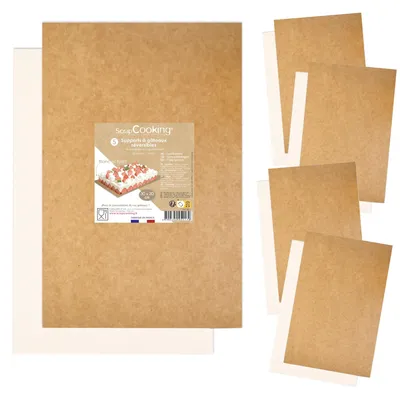 Immagine prodotto di Set di 5 vassoi rettangolari per torte 30 x 20 cm – Carta kraft – Scrapcooking