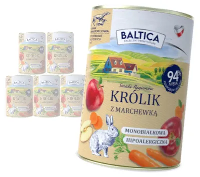 Zdjęcie produktu dla Baltica Królik z Marchewką 6x400g Monoproteinowa Hipoalergiczna Bezzbożowa Mokra Karma Dla Psa