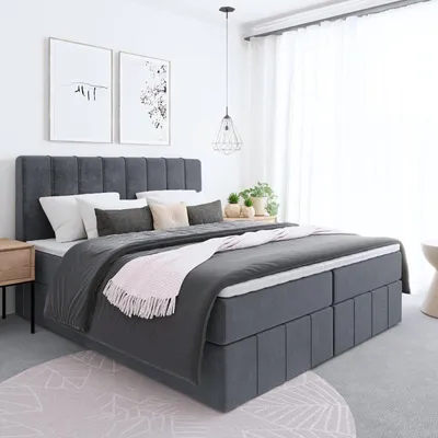 Produktbild von Bett REGI Topper T25 Boxspringbett mit Bettkästen - Doppelbett, Stauraum, Schlafzimmer, Polsterbett, Bettgestell (200x200, Graphit - Itaka 27)