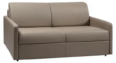 Produktbild von 3-Sitzer Schlafsofa Express in taupefarbenem Kunstleder mit Memory-Schaum-Sitzfläche - Breite Lattenrostfläche 140 cm - 18 cm Matratze CALIFE