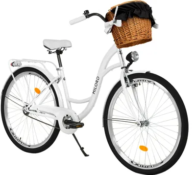 Produktbild von Milord Komfort Stadtfahrrad Fahrrad mit Weidenkorb Damenfahrrad, 26 Zoll, Weiß, 1-Gang