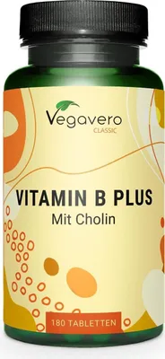 Produktbild von Vegavero Vitamin B Plus | 180 Tabletten | mit allen 8 B-Vitaminen und Cholin | hochdosiert | vegan