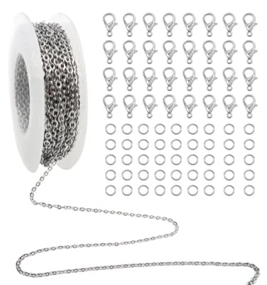 Scharnierkette Edelstahl 3 mm silber 10 m + 100 Sprungringe