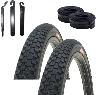Zdjęcie produktu dla 2 opony rowerowe Kenda K-Rad K-905, rozmiar 24 x 2,30 (58-507), kolor czarny + 2 dętki AV (z zaworem Schrader) oraz zestaw do montażu opon