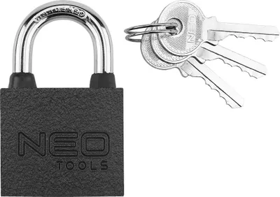 Productafbeelding van NEO TOOLS professioneel hangslot, robuuste constructie van gietijzer, weerbestendig met afdichtingen