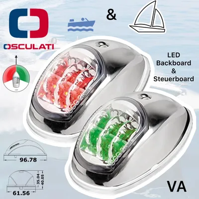 Produktbild von Osculati Marine Boot VA Edelstahl Evoled Set Navigationslicht Positionslicht 112,5° Rot + Grün