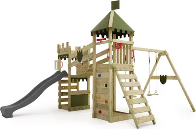 Image de Tour de jeux Fatmoose RiverRun Royal XXL avec balançoire et toboggan, couleur anthracite