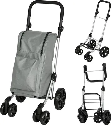 Obrázek produktu pro Nákupní vozík, objem 46 litrů, nastavitelná rukojeť, lehký, hliníková konstrukce, šest snadno otočných koleček