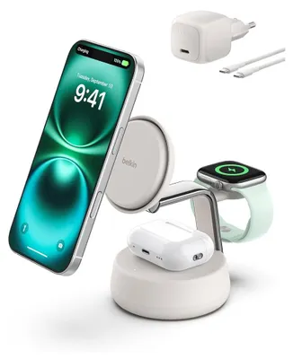 Image de Chargeur Sans Fil Belkin Ultracharge 25W Qi2 Compact 2En1 Pour Téléphone Et Apple Watch Sable