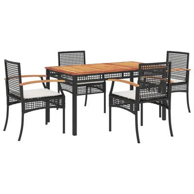 Produktbild von vidaXL 5-tlg. Garten-Essgruppe mit Kissen Schwarz Poly Rattan