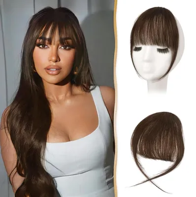 Produktbild von Clip-in Pony Echthaar mit Schläfen Wispy Bangs Hellbraun Mittelbraun