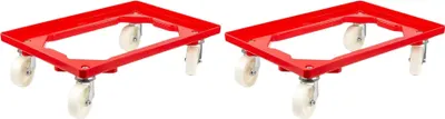 Produktbild von SparSet 2x Transportroller für Euroboxen 60x40cm mit Kunststoffräder rot | Offenes Deck | 4 Lenkrollen | Traglast 300kg | Kistenroller Logistikroller Rollwagen Profi-Fahrgestell
