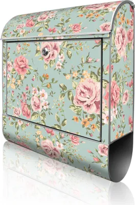 Produktbild von banjado Design Briefkasten Stahl silber mit Zeitungsfach pulverbeschichtet "Altrosa Blume" 38x46x12,5cm & 2 Schlüssel - Postkasten A4 Einwurf inkl. Montagematerial [BK 10805]
