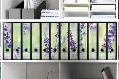 Produktbild von Wallario Ordnerrücken Sticker, selbstklebend für breite Ordner, 12 Stück, Motiv Lila Blumenfreude - Violette Pflanzen auf der Wiese