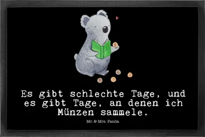 Produktbild von Mr. & Mrs. Panda Schmutzmatte Koala Münzen sammeln 50 x 75 cm - Schwarz - Geschenk, fußmatte, Bodenvorleger, Gummimatte, aus Aller Welt, Schmutzfangmatte, Numismatik