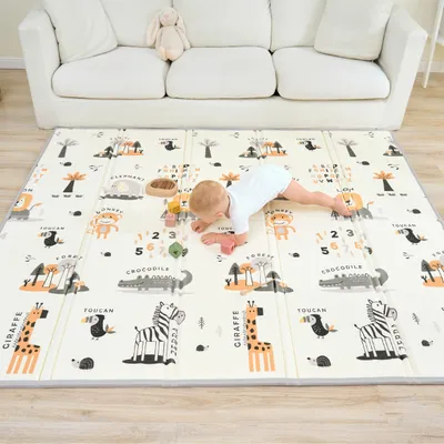 Productafbeelding van Kruipmat voor baby, opvouwbaar, speelmat voor kinderen, 180x200x1,5 cm. Kruipdeken voor baby - Baby- en kindermat - Schuimrubberen mat, kinderteken - Speelkleed - Vloermat voor kinderen - Cadeau voor baby