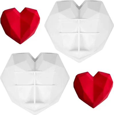 Produktbild von Silikonform Diamant Herz Silikon Kuchen Form Herz Silikonform in Herzform Schokoladenform Herzchen Eiswürfelform Weiß für Handgemachtes Backwerkzeug Schokolade Süßigkeiten Gelee 2pcs(20*20*6cm)