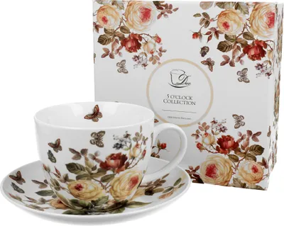 Produktbild von DUO FLORAL Jumbobecher 470 ml ZAHRA mit Untertasse, New Bone China Porzellan