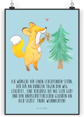 Produktbild von Mr. & Mrs. Panda Bild Fuchs  Weihnachtsbaum DIN A5 - Eisblau - Geschenk, drucke, Heiligabend, wanddeko, Winter, Weihnachtsmann, kunstdruck poster, Schlittschuh, Wandbild