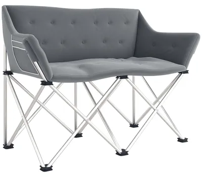 Produktbild von Faltstuhl 2 Sitzer faltbar Campingstuhl mit Armlehnen Seitentasche bis 240kg belastbar Grau