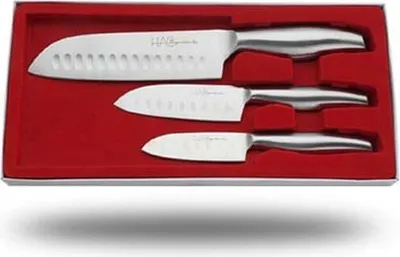 Produktbild von Asiatisches Design Messerset Edelstahl 3 Teilig | Asia Küchenmesser Kochmesser | Asiamesser Set 3 tlg